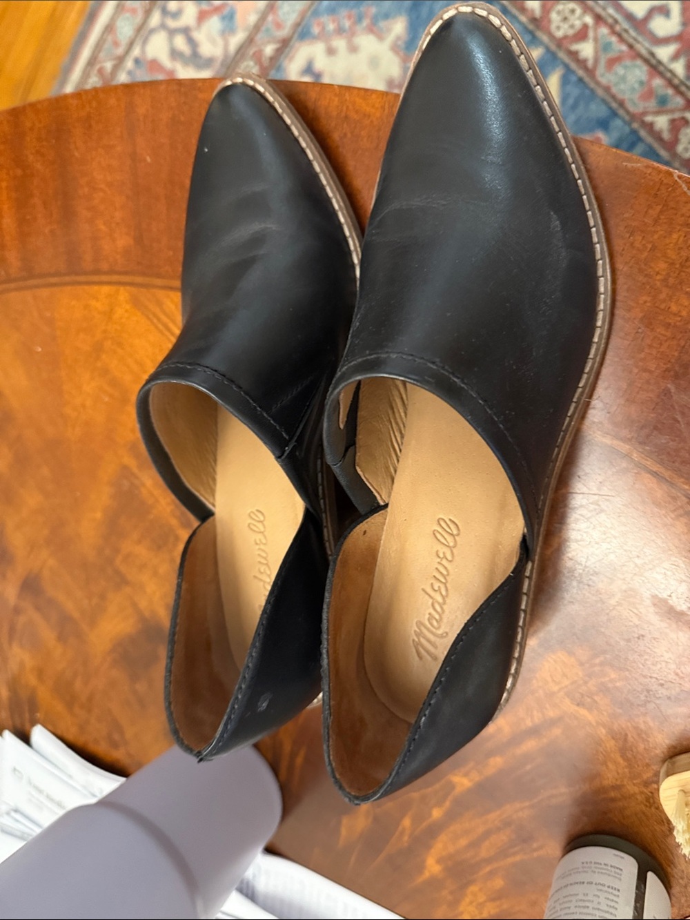 Madewell Black Pointed Leather Cutout Mules